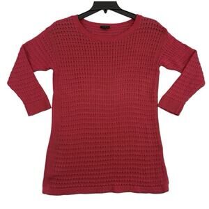 Talbots Pointelle Crochet Pullover Scoop Neck Sweater Womens M Pink Open Knit